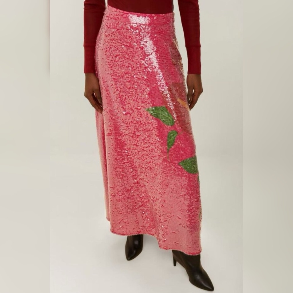 Nwot Farm Rio Pink Anthurium Flowers Sequin Skirt